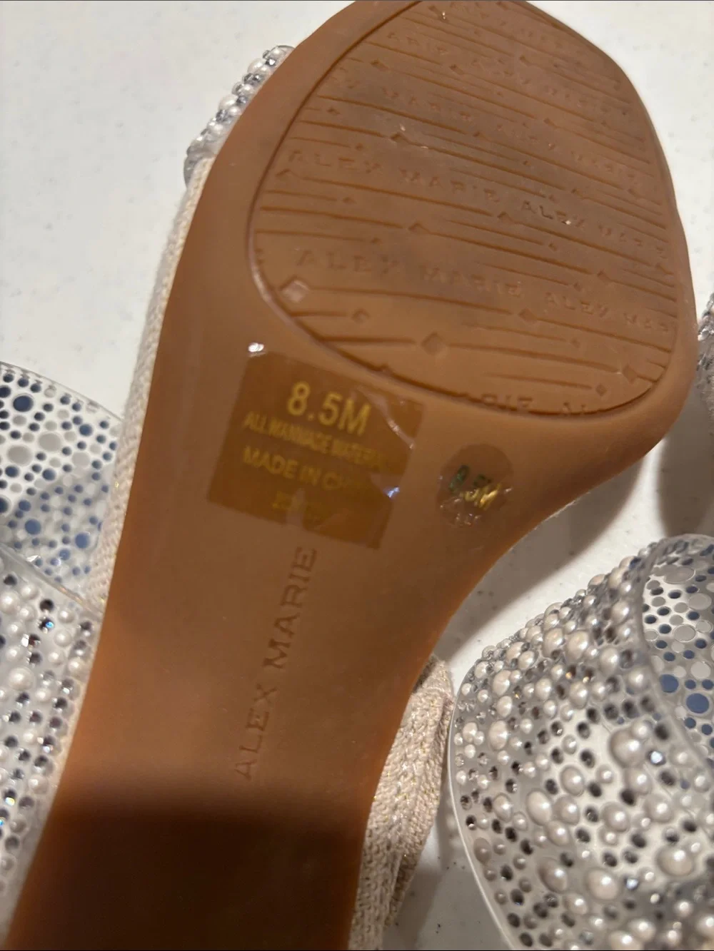 Alex Marie Beaded Pearl Embellished Sandals in Nude